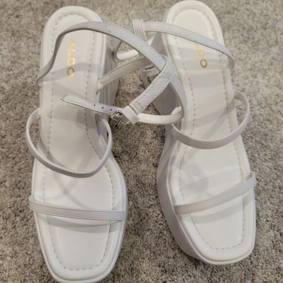Aldo White Strappy Wedge Platform Sandals - Picture 1 of 2